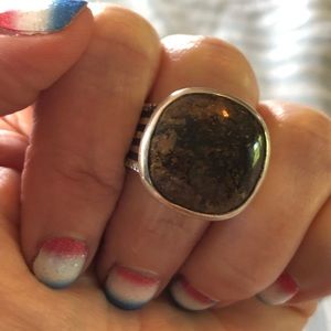 Retired unique Silpada Sterling silver chunky brown cocktail ring size 9-10